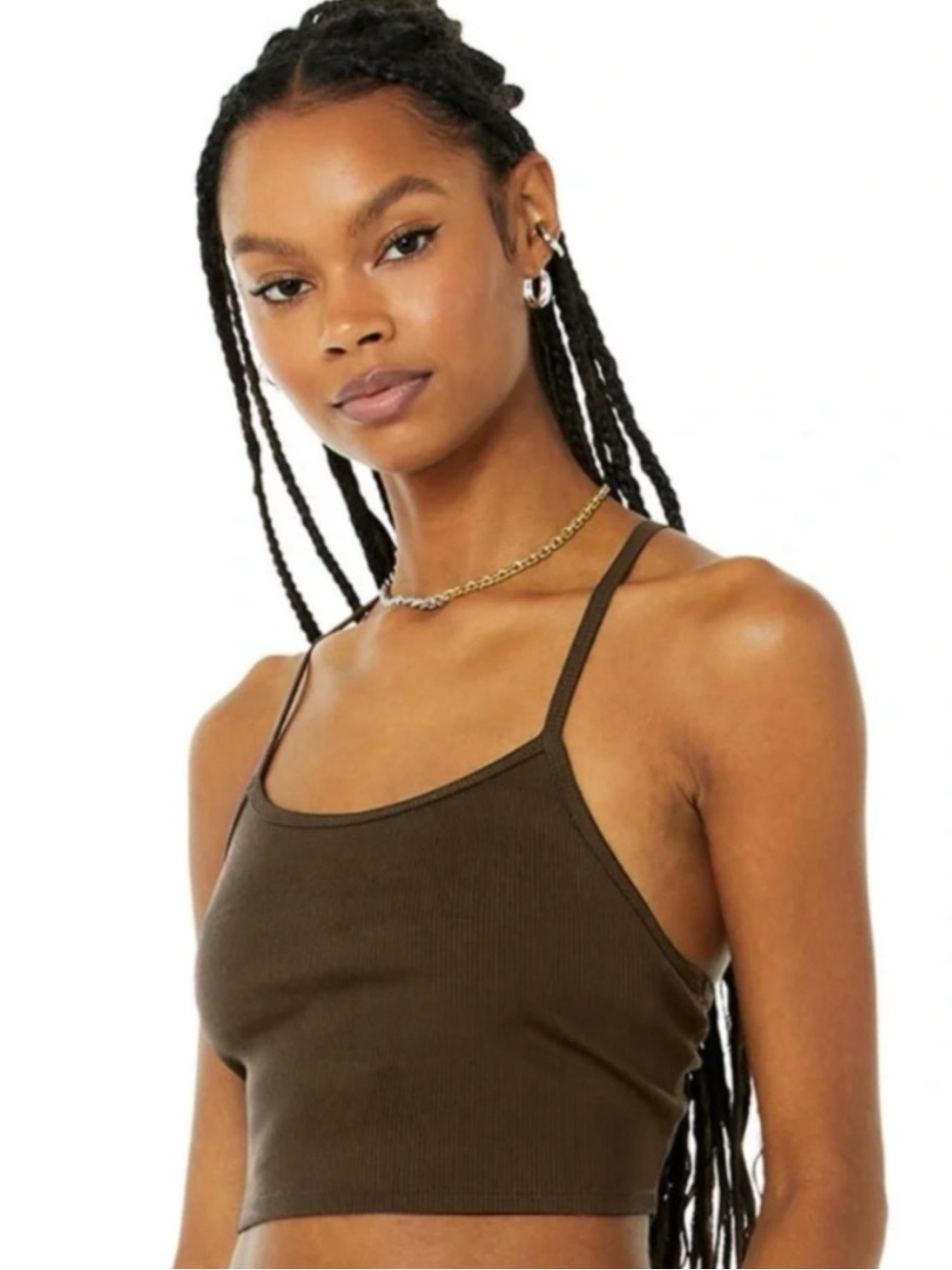 ALO Yoga Alosoft Ribbed Crop Calm Tank in Espresso